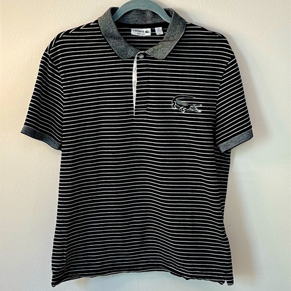 Lacoste Tops - Lacoste | Black & White Classic Stripe Polo Sz L Unisex